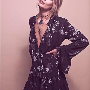 Rare Free people Black Cloverfield tunic / mini dress sz Medium